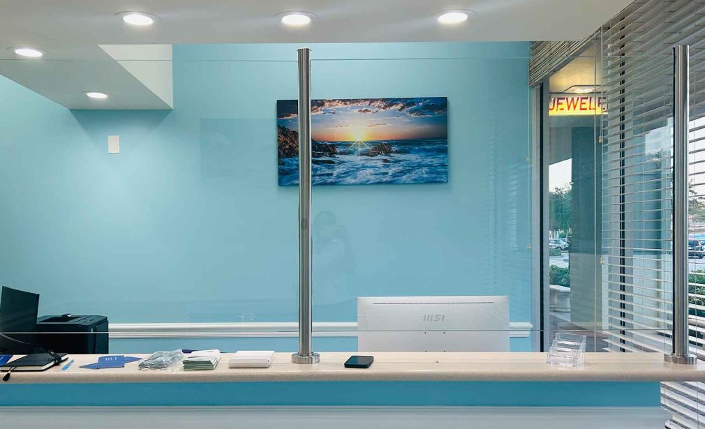 Reception area at Dental Blush Bonita Springs on S Tamiami Trail