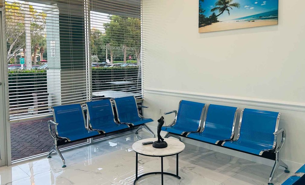 Reception area at Dental Blush offering consultation for veneers in Bonita Springs, FL