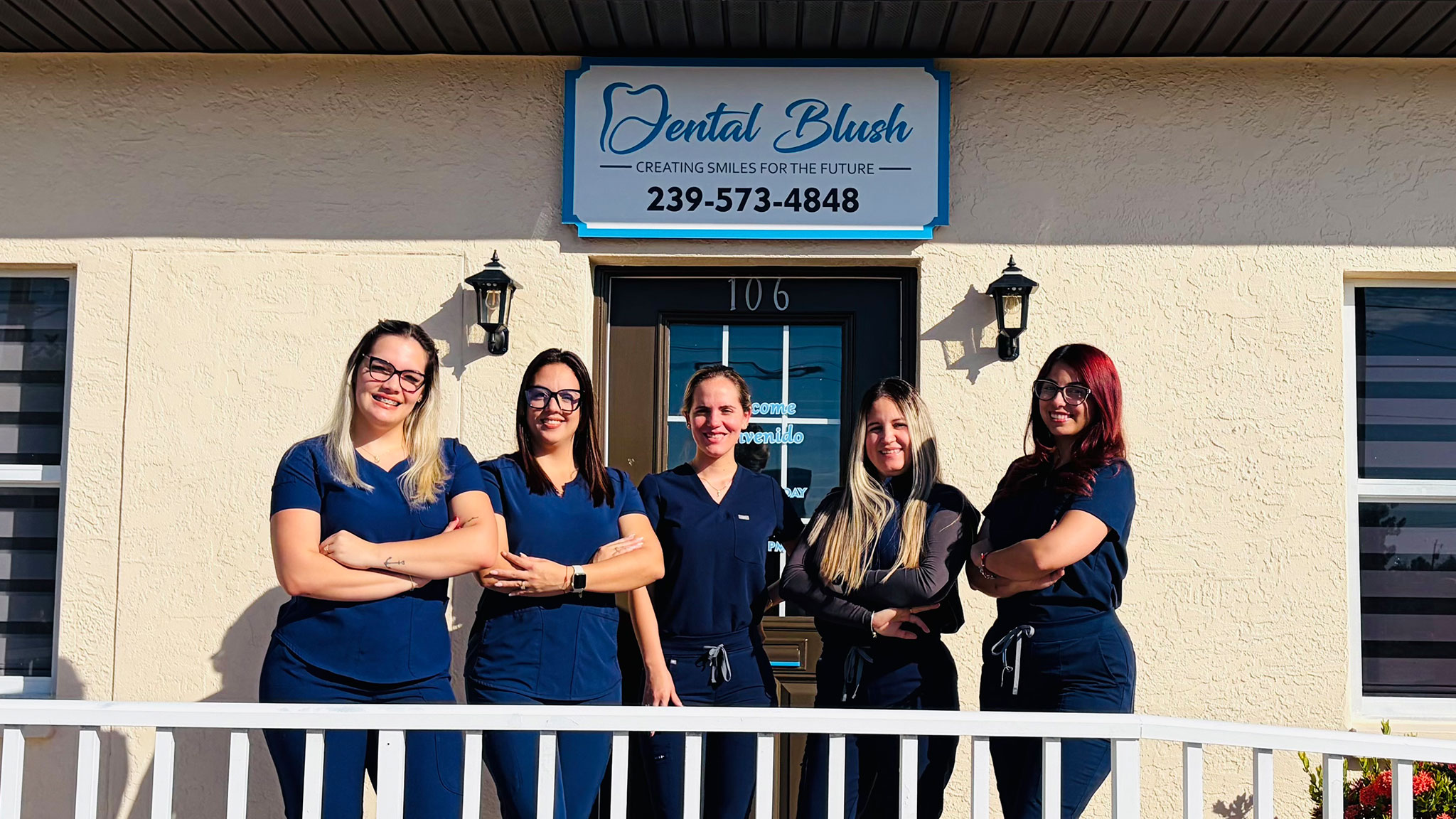 Dental Blush Cape Coral team smiling and welcoming patients in dental office
