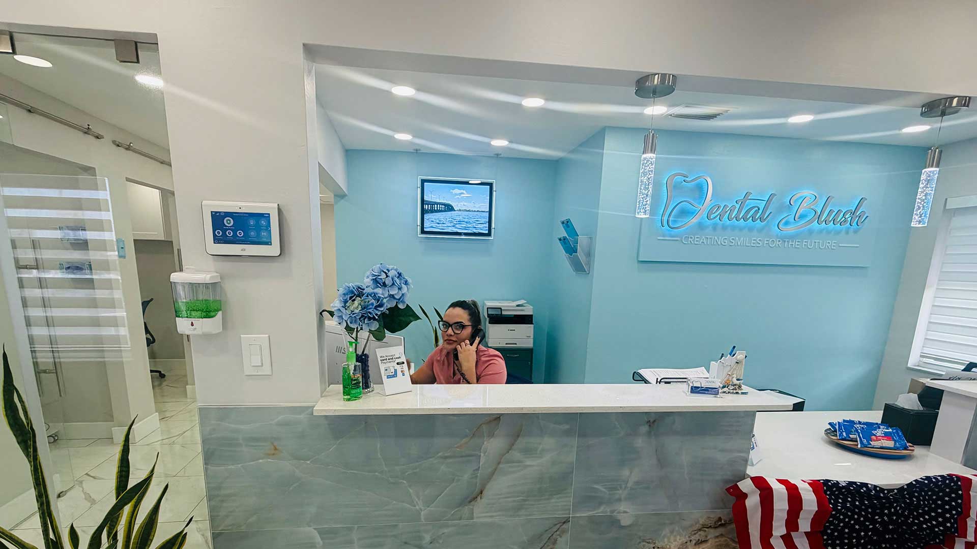 Dental Blush Cape Coral reception area for dry mouth evaluations and dental care