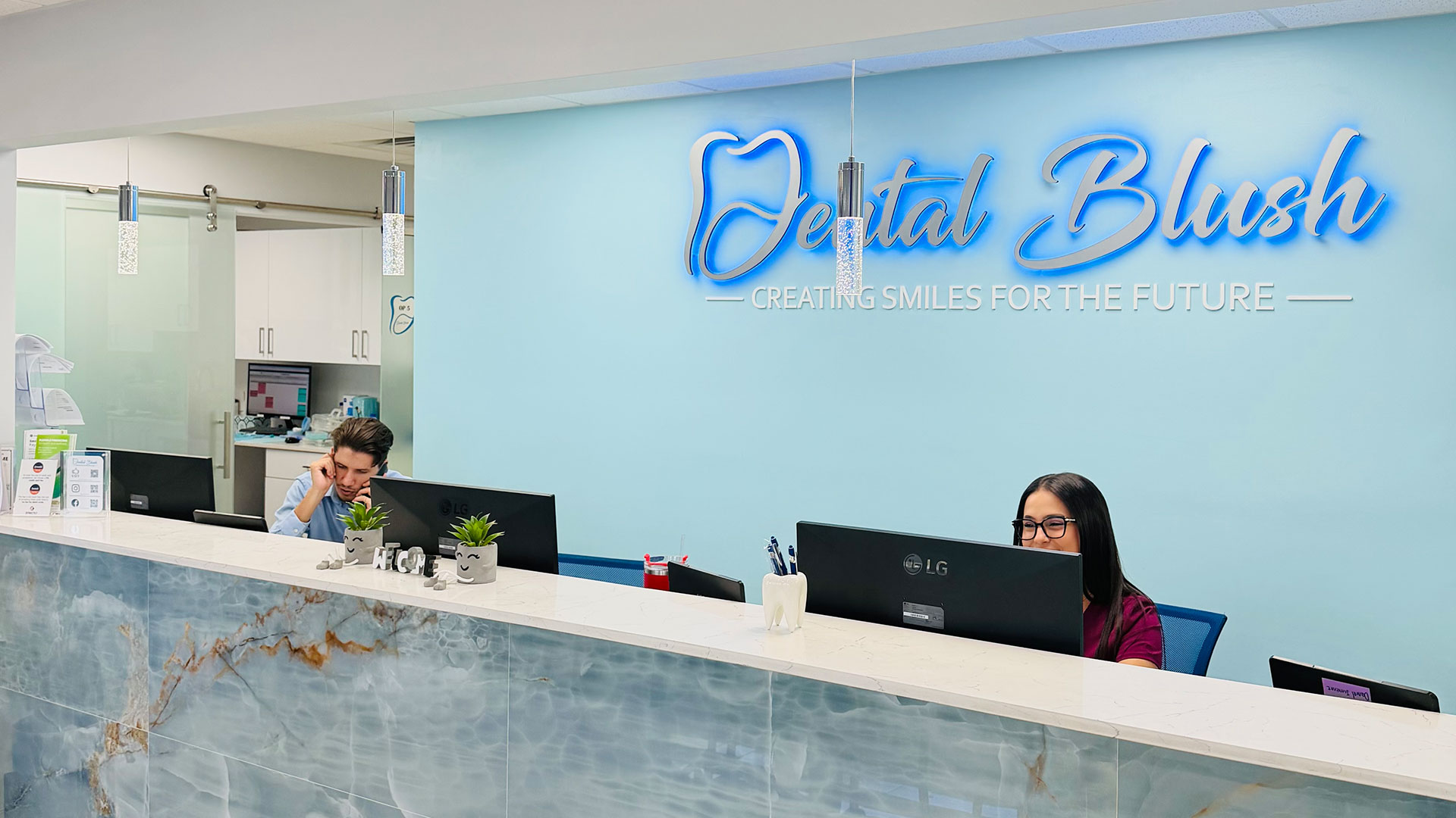 Family Dentist Miami at Dental Blush Tamiami Family Dentist Miami front desk at Dental Blush Tamiami